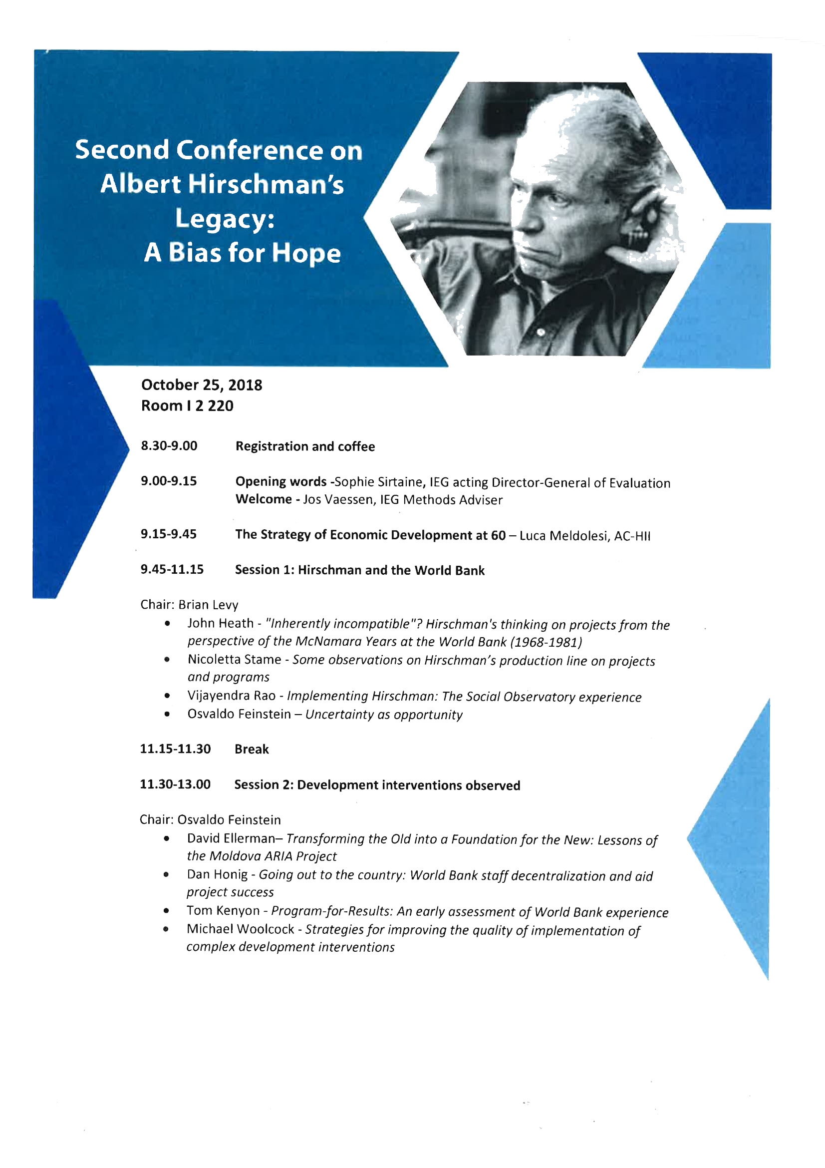 Second Conference on Hirschman’s Legacy: A bias for hope